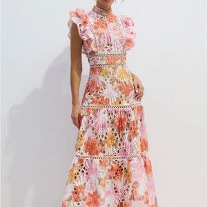 Chic Floral Eyelet Maxi Dress